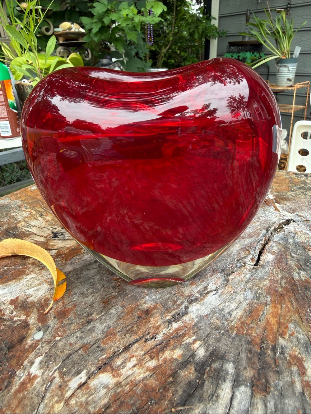 Red Heart-Shaped Glass Vase